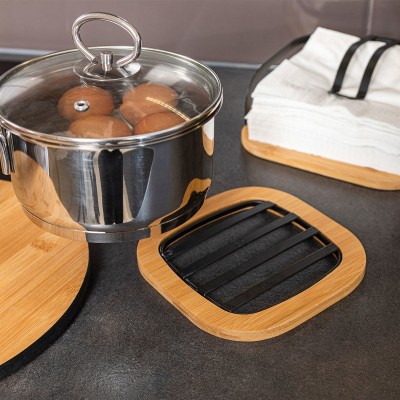 ESTIA ΒΑΣΗ ΜΑΓΕΙΡΙΚΟΥ ΣΚΕΥΟΥΣ BAMBOO ESSENTIALS MEΤΑΛΛΙΚΗ 17x17x1cm ΜΑΥΡΟ