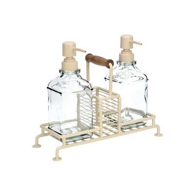 ESTIA ΔΟΧΕΙΑ ΥΓΡΟΥ ΠΙΑΤΩΝ ALLURE 2x300ml ΜΕ ΜΕΤΑΛΛΙΚΗ ΒΑΣΗ & ΘΗΚΗ ΓΙΑ ΣΦΟΥΓΓΑΡΙ IVORY