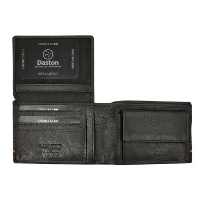 Daston 063 Δερμάτινο Ανδρικό Πορτοφόλι Μαύρο/Πορτοκαλί