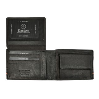 Daston 063 Δερμάτινο Ανδρικό Πορτοφόλι Μαύρο/Πορτοκαλί