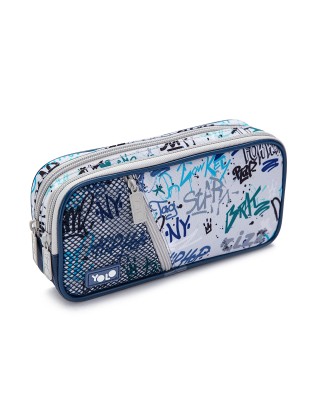 Κασετίνα Box με 3 θήκες Graffiti Grey Yolo 90114