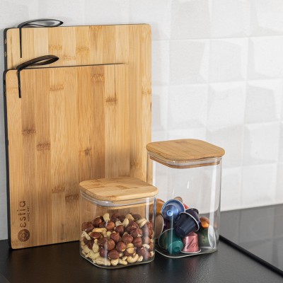 ESTIA ΔΟΧΕΙΟ ΑΠΟΘΗΚΕΥΣΗΣ BAMBOO ESSENTIALS 550ml ΓΥΑΛΙΝΟ ΜΕ ΚΑΠΆΚΙ