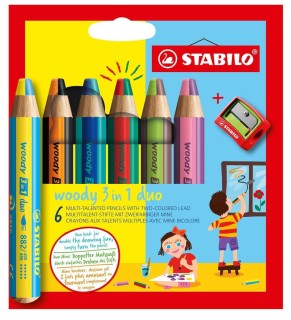 Stabilo Woody 3in1 Duo Σετ Ξυλομπογιές με Χοντρή Μύτη 6τμχ