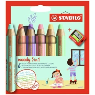 Stabilo Woody 3 In 1 Pastel Σετ Ξυλομπογιές με Χοντρή Μύτη + Ξύστρα 6τμχ