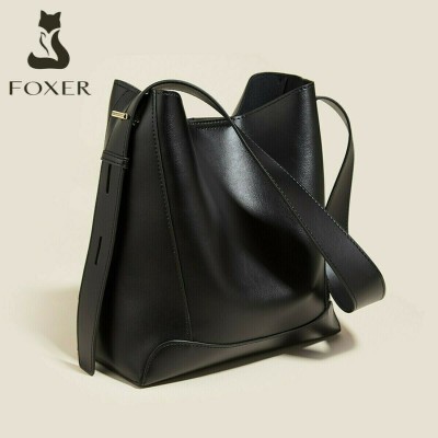 Foxer 9136015F Δερμάτινη Γυναικεία Τσάντα Shopper Ώμου Μαύρη 9136015F