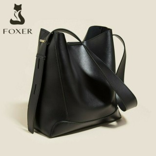 Foxer 9136015F Δερμάτινη Γυναικεία Τσάντα Shopper Ώμου Μαύρη 9136015F