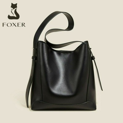 Foxer 9136015F Δερμάτινη Γυναικεία Τσάντα Shopper Ώμου Μαύρη 9136015F