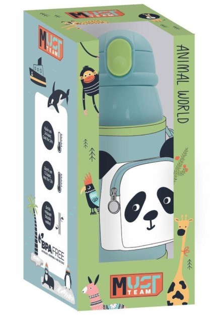 Παγουρι Ανοξειδωτο Θερμος 500ml Θηκη & Καλαμακι 21,5χ8,5εκ Ζωακια Must Team