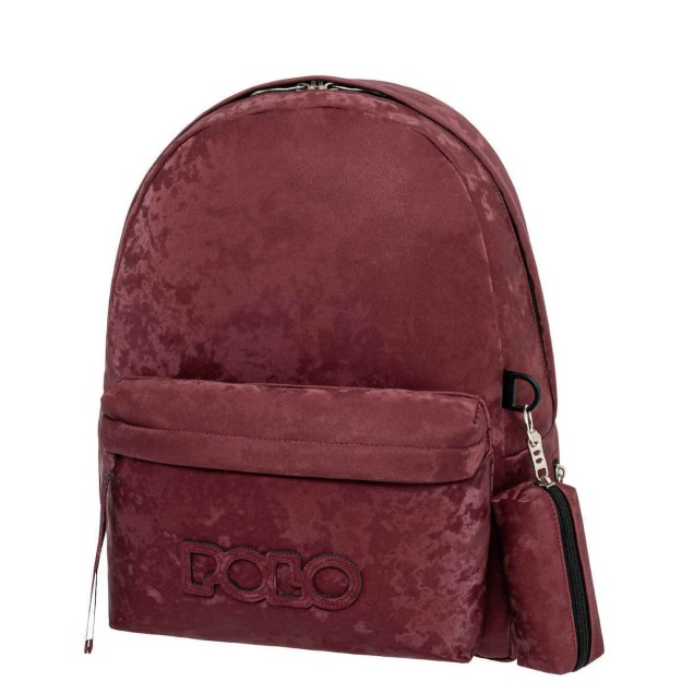 Polo Σακίδιο Cozy Σχολική Τσάντα Πλάτης Μπορντό με Θήκη για Παγούρι 9-02-068-3300