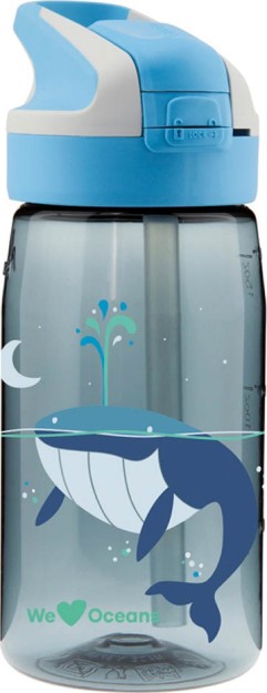 Laken Παιδικό Παγούρι Πλαστικό με Καλαμάκι Ασημί 450ml GTNSB