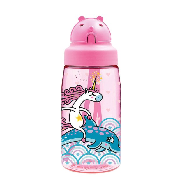 Laken Παιδικό Παγούρι Μονόκερος Πλαστικό με Καλαμάκι Ροζ 450ml OBYJU