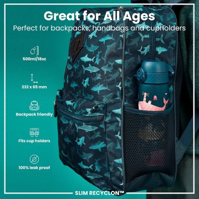 Ion8 Slimkids Παιδικό Παγούρι Πλαστικό Μπλε 500ml (Διάφορα Σχέδια/Χρώματα) I8RF500PTWHALES