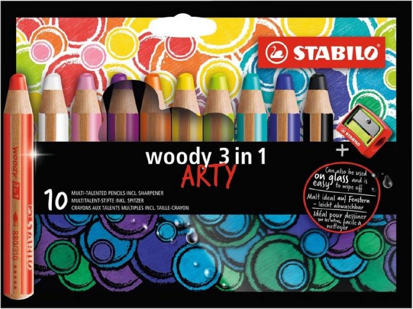 Stabilo Arty Woody 3 in 1 10τμχ & Ξύστρα 880/10-1-20