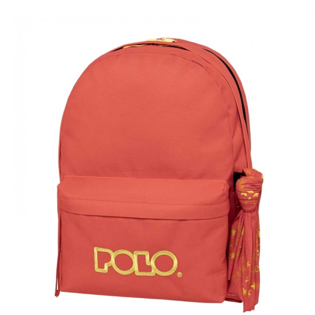 Polo Original Double Scarf Σχολική Τσάντα Πλάτης Γυμνασίου - Λυκείου Κοραλί/Κίτρινο 9-01-235-3671