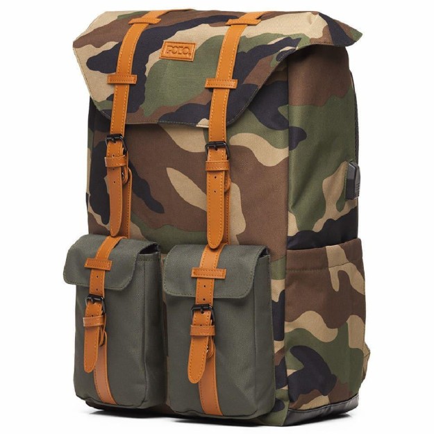 Polo Styller Ανδρικό Υφασμάτινο Σακίδιο Πλάτης με Θύρα USB Χακί 23lt 9-02-023-42