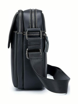 Bull Captain DJB-07 Δερμάτινη Ανδρική Τσάντα Ώμου / Χιαστί σε Μαύρο χρώμα