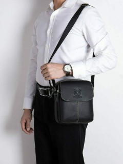 Bull Captain DJB-07 Δερμάτινη Ανδρική Τσάντα Ώμου / Χιαστί σε Μαύρο χρώμα