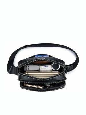 Bull Captain DJB-07 Δερμάτινη Ανδρική Τσάντα Ώμου / Χιαστί σε Μαύρο χρώμα