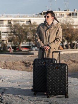 CAT Industrial Plate Βαλίτσες Ταξιδιού Σκληρές Μαύρο 60/70εκ. με 4 Ρόδες Σετ 2τμχ 83688