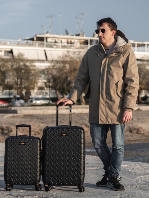 CAT Industrial Plate Βαλίτσες Ταξιδιού Σκληρές Μαύρο Μέγιστου Ύψους 60εκ. με 4 Ρόδες Σετ 2τμχ 83688-01 83688 50/60cm