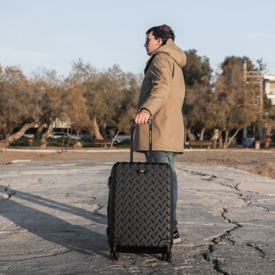 CAT Industrial Plate Μεσαία Βαλίτσα Ταξιδίου Σκληρή Μαύρη με 4 Ρόδες Ύψους 64εκ. 83688-01