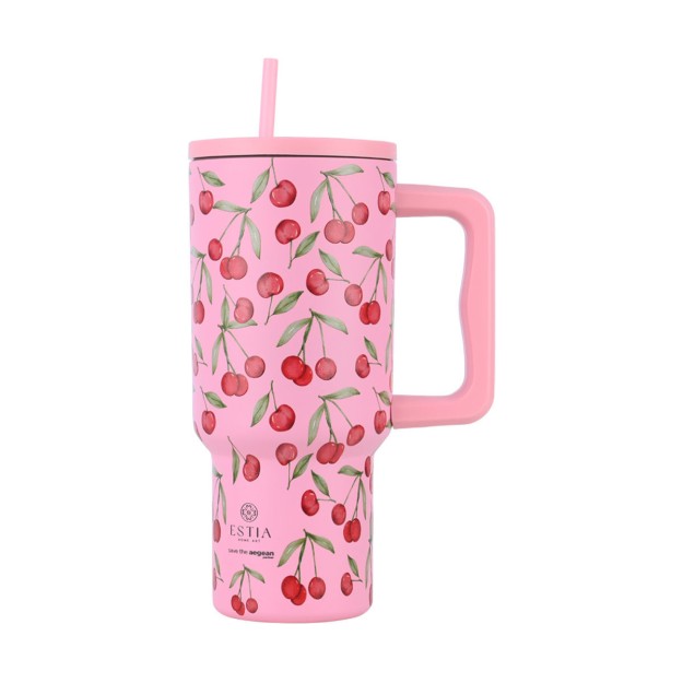 ESTIA ΘΕΡΜΟΣ STRAW TUMBLER XL SAVE THE AEGEAN 900ml CHERRY ROSE