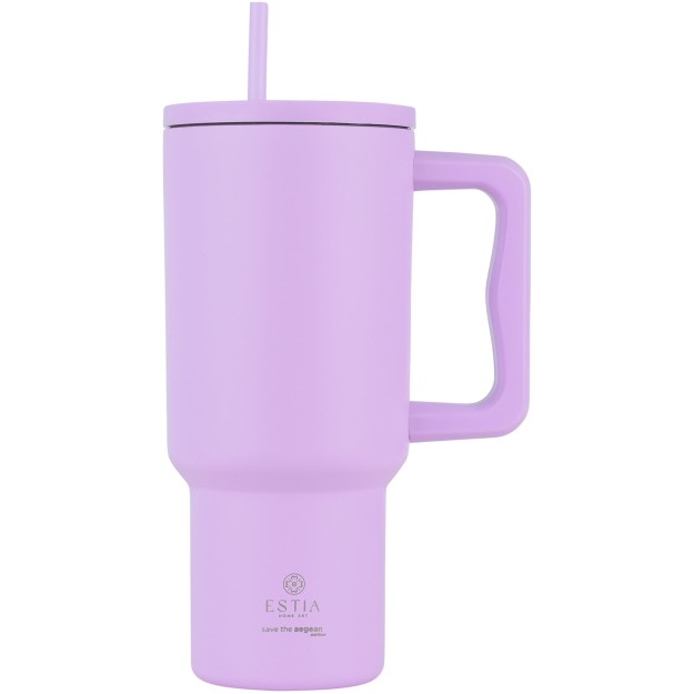 ESTIA ΘΕΡΜΟΣ STRAW TUMBLER XL SAVE THE AEGEAN 900ml LAVENDER PURPLE