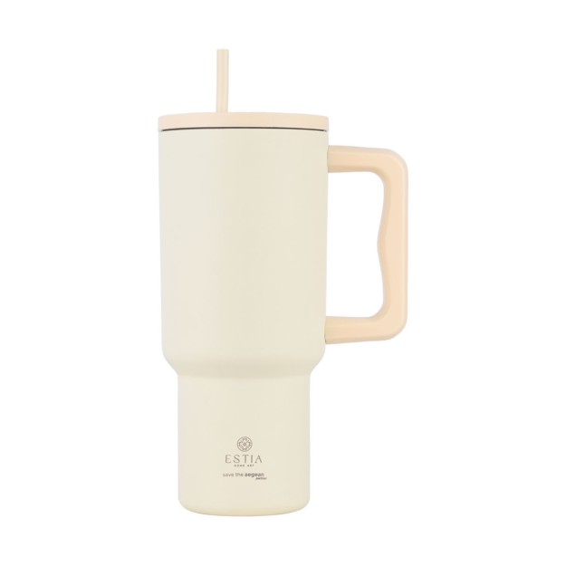 ESTIA ΘΕΡΜΟΣ STRAW TUMBLER XL SAVE THE AEGEAN 900ml LILY WHITE