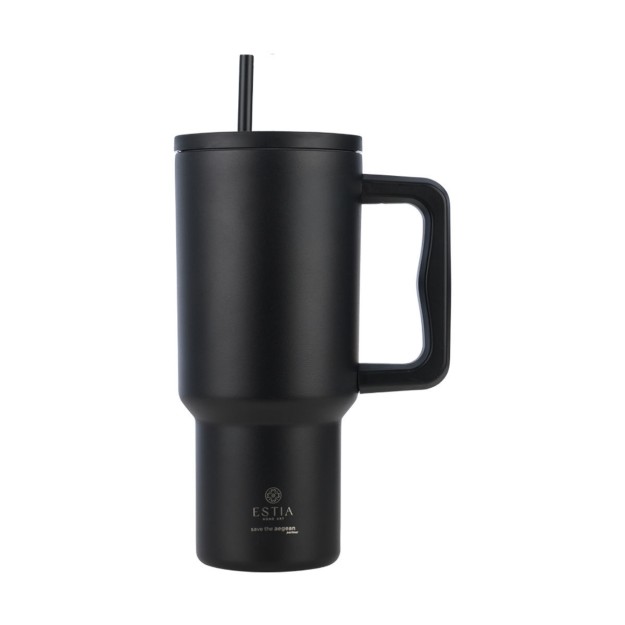 ESTIA ΘΕΡΜΟΣ STRAW TUMBLER XL SAVE THE AEGEAN 900ml MIDNIGHT BLACK