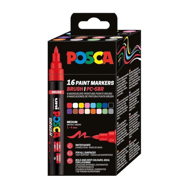 Posca Brush Μαρκαδόροι Σχεδίου Σετ 16τμχ