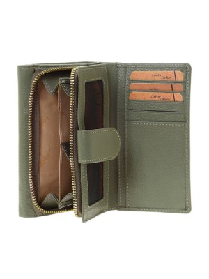 Lavor Μεγάλο Δερμάτινο Γυναικείο Πορτοφόλι με RFID Χακί