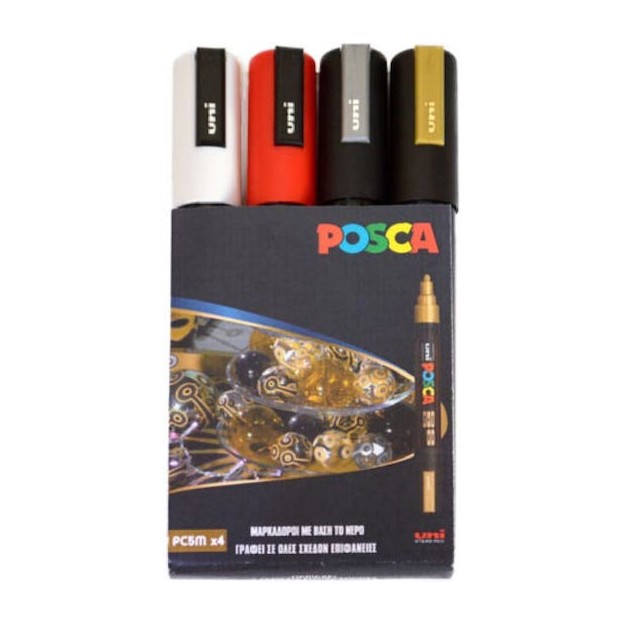 Posca Ανεξίτηλοι Μαρκαδόροι Μαύροι 2.5mm Σετ 4τμχ