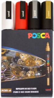 Posca Ανεξίτηλοι Μαρκαδόροι Μαύροι 2.5mm Σετ 4τμχ