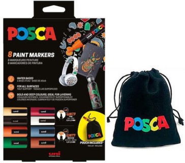 Posca PC-3M/PC-5M  Σετ 8 Μαρκαδόροι & Δώρο Πάνινο Πουγκί