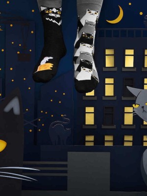 Many Mornings Black Cat Κάλτσες με Σχέδια Πολύχρωμες