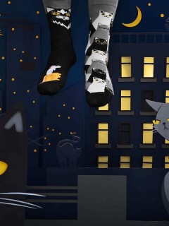 Many Mornings Black Cat Κάλτσες με Σχέδια Πολύχρωμες