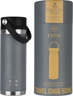 Estia Travel Chug Save the Aegean Μπουκάλι Θερμός Ανοξείδωτο 500ml Fjord Grey με Καπάκι