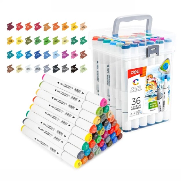 Deli Emotion Μαρκαδόροι Ζωγραφικής Διπλής Μύτης Σετ 36τμχ