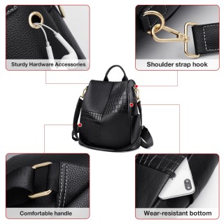 Foxer 9113V091F Δερμάτινη Γυναικεία Τσάντα Πλάτης Μαύρη