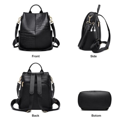 Foxer 9113V091F Δερμάτινη Γυναικεία Τσάντα Πλάτης Μαύρη