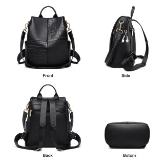 Foxer 9113V091F Δερμάτινη Γυναικεία Τσάντα Πλάτης Μαύρη