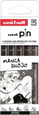 Uni-Ball Pin Μαρκαδόροι Σχεδίου Σετ 5 τεμάχια (Deep Black, Dark Grey)