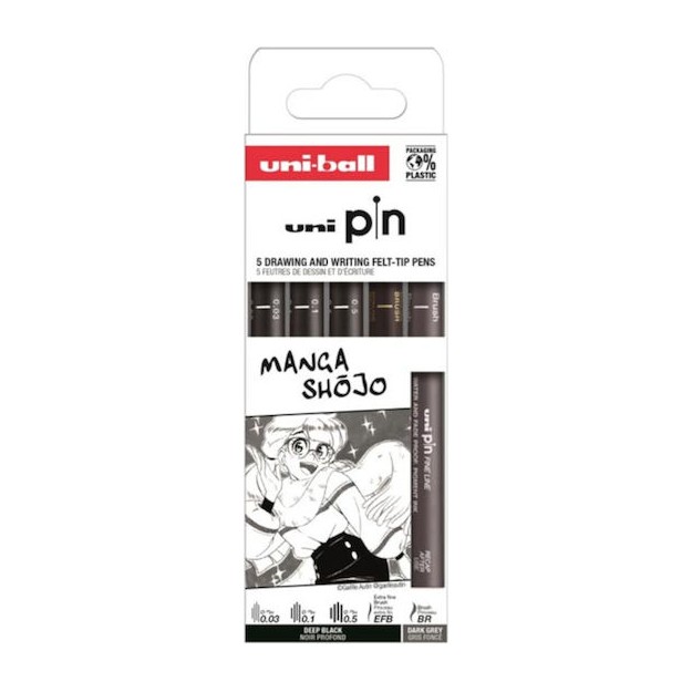 Uni-Ball Pin Μαρκαδόροι Σχεδίου Σετ 5 τεμάχια (Deep Black, Dark Grey)