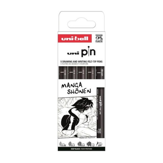 Uni-Ball Pin Μαρκαδόροι Σχεδίου Σετ 5 τεμάχια (Deep Black)