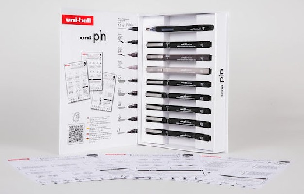 Uni-Ball Pin Μαρκαδόροι Σχεδίου 0.1-0.3-0.5-0.8-1.0-3 Brushes-1 Mechanical Pencil Σετ 8 τεμαχίων
