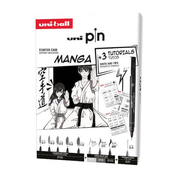 Uni-Ball Pin Μαρκαδόροι Σχεδίου 0.1-0.3-0.5-0.8-1.0-3 Brushes-1 Mechanical Pencil Σετ 8 τεμαχίων