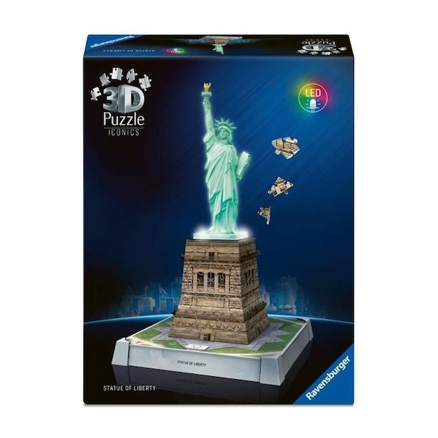 3D PUZZLE ΔΙΑΣΗΜΑ ΚΤΙΡΙΑ ICONICS ΑΓΑΛΜΑ ΤΗΣ ΕΛΕΥΘΕΡΙΑΣ NIGHT EDITION 108ΤΜΧ