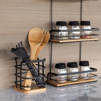 ESTIA ΘΗΚΗ ΓΙΑ ΚΟΥΤΑΛΕΣ BAMBOO ΜΕΤΑΛΛΙΚΗ 12x12x14.5cm ΜΑΥΡΗ