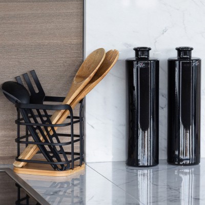 ESTIA ΘΗΚΗ ΓΙΑ ΚΟΥΤΑΛΕΣ BAMBOO ΜΕΤΑΛΛΙΚΗ 12x12x14.5cm ΜΑΥΡΗ