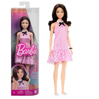 ?BARBIE FASHIONISTAS - BROWN HAIR WITH PINK PLAID DRESS - HRH21
